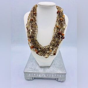 Elegant Multicolor Multi Strand Beaded Necklace 18” Long Choker